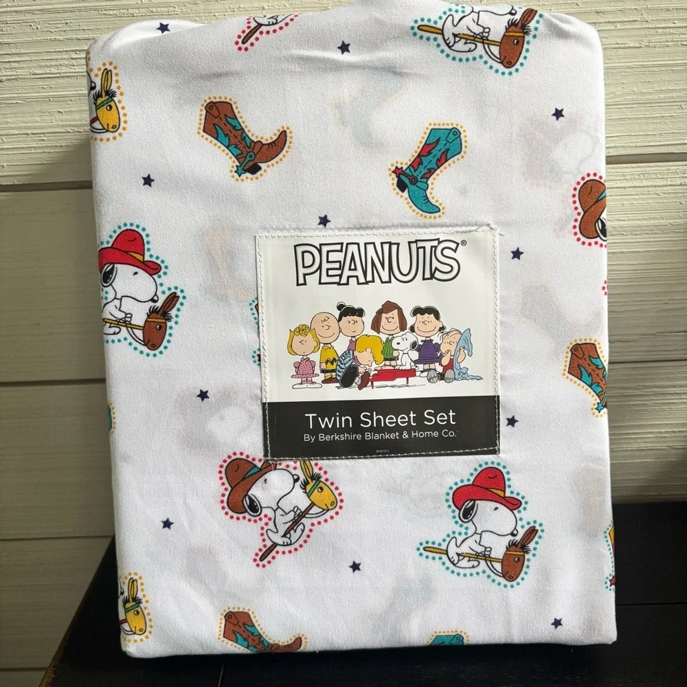COWBOY Snoopy TWIN Sheet Set Berkshire Sheets PEANUTS Western Boots Stick Horse